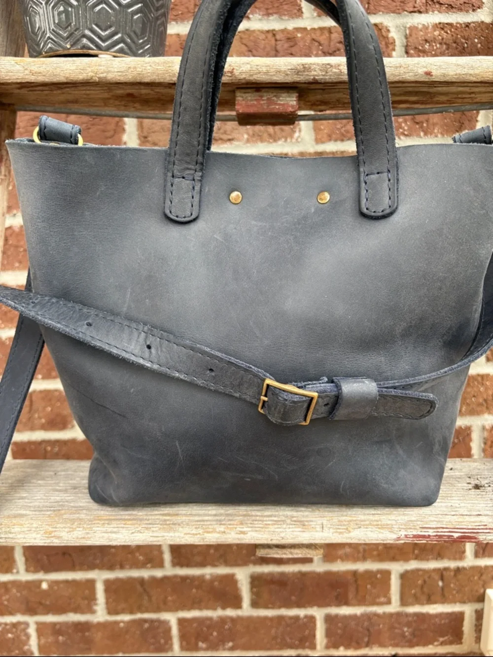 Portland Leather Goods Navy Leather Mini Crossbody Tote - Picture 6 of 6